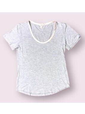 J Crew Scoop Neck Pajama Top Satin Trim Medium Grey